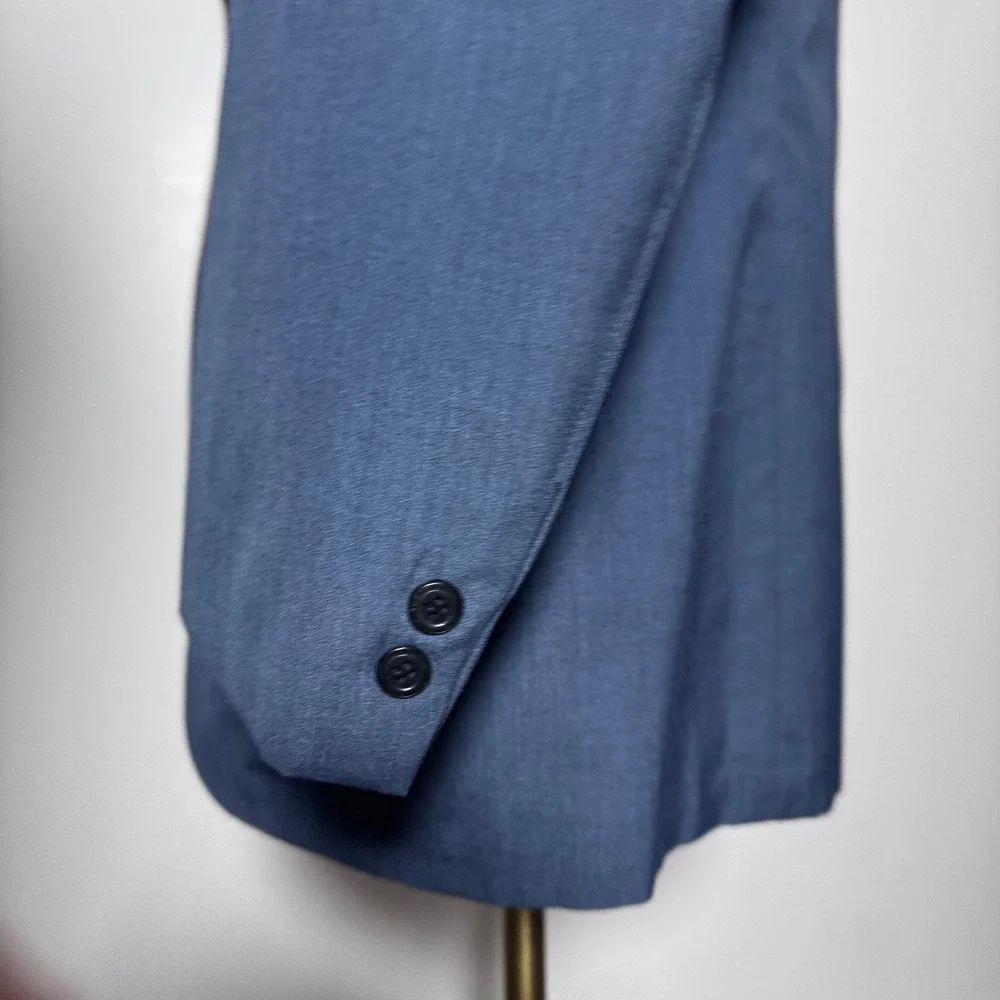 1970s Deansgate Suit Mens 41L 33x29 Blue Solid Vintage Ivy League Wash & Wear‎